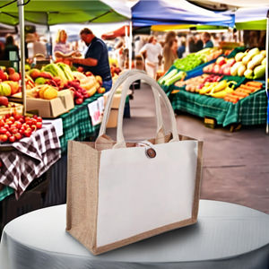 Sac de shopping blanc avec logo personnalisé, fabriqué en jute 100% écologique avec du coton intégré - Product Image 1