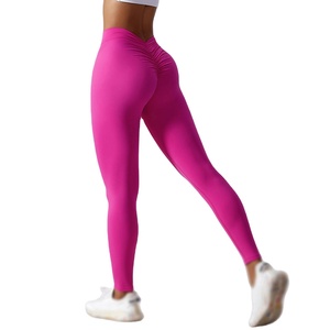 Leggings de Yoga de Compression extensibles doux taille haute pour femmes séchage rapide dos V coupe Scrunch motif solide court Fitness vêtements de course - Product Image 5
