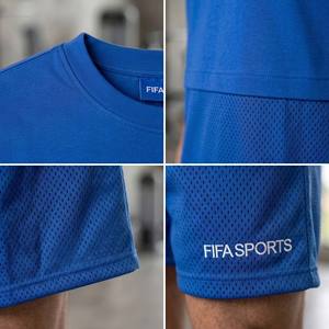 Ensemble short et t-shirt en maille pour homme, bleu roi, épaules tombantes, survêtement 2 pièces, tenue de sport respirante, coupe oversize unie - Product Image 4