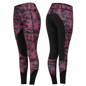 Leggings de montar de cintura alta con estampado floral para mujer, con paneles de malla y cintura elástica - Product Image 2