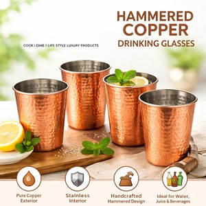 Verre à boire rétro portable en cuivre martelé à double paroi, respectueux de l'environnement |   Intérieur en acier inoxydable Grande capacité Traditionnel - Product Image 3