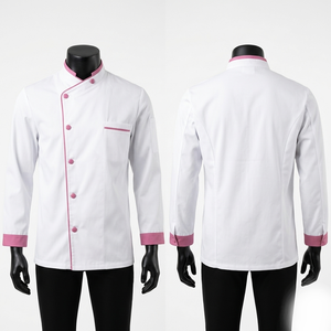 Chaqueta de Chef Premium de Sarga de Polialgodón de 240 GSM, Color Borgoña, Doble Botonadura, Manga Larga, con Logotipo Personalizado - Product Image 4