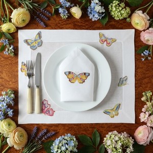 Embroidered White Cotton Placemat & Napkin Set - Colorful <b>Butterfly</b> Pattern for Luxury Dining <b>Table</b> Scapes & Outdoor Party Decor - Product Image 1