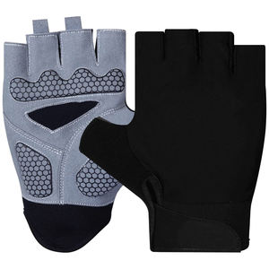 Gants de cyclisme mi-doigts unisexes d'été en maille avec protection de la paume, fermeture à enfiler, noir et gris - Product Image 2