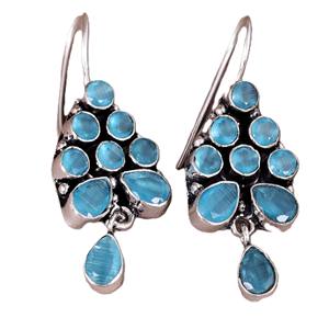 Pendientes de Plata Oxidada con Piedra Azul |   Pendientes Largos Étnicos Tribales Bohemios |   Joyería Artesanal de Estilo Vintage, Regalo para Mujer - Product Image 1