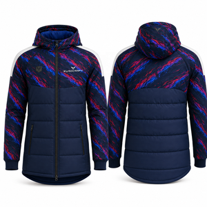 Manteau d'hiver à capuche pour homme, veste matelassée bleue, imperméable, décontractée, manches longues, fermeture éclair sur le devant, design avec logo - Product Image 4