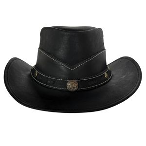 Chapeau de cowboy en cuir unisexe noir style western décontracté pour l'extérieur toutes saisons ajustable taille 58-60CM - Product Image 6