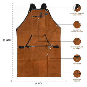 Tablier en cuir pour chef, boucher, métalliste, charpentier, respirant, confortable, unisexe, avec une petite et deux grandes poches - Product Image 3