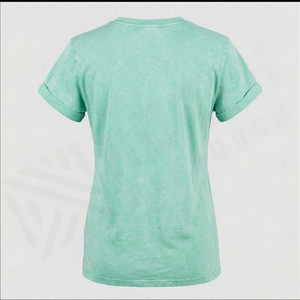 T-shirt décontracté pour femme, vert menthe, col rond, manches courtes, avec poche, 100 % coton jersey, style printemps-été - Product Image 2
