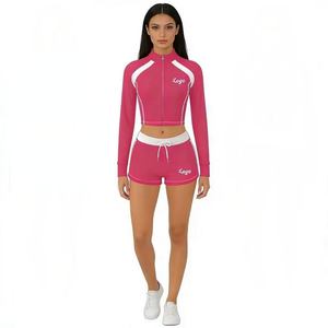 2026 Women's Above Knee Crop Top & Shorts <b>Set</b> Breathable Solid Sporty Quick Dry Tracksuit - Product Image 3