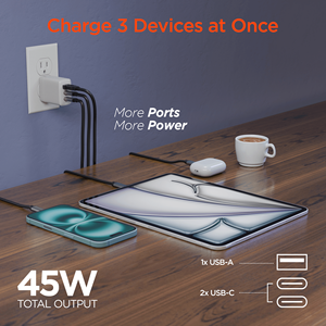 อะแดปเตอร์ชาร์จเร็ว 45W USB-C PD PPS Tri-Port GaN  ประสิทธิภาพสูง ประเภทสินค้า: อะแดปเตอร์และอุปกรณ์ชาร์จ - Product Image 3