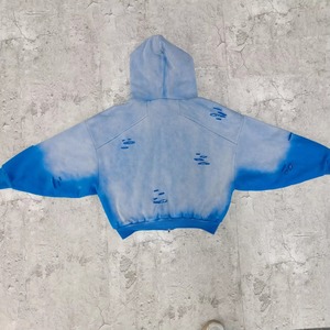 Sweat-shirt à capuche zippé surdimensionné pour homme, dégradé bleu, coton, style décontracté, pour l'automne - Product Image 2