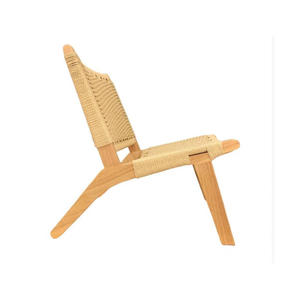 Chaise de salle à manger scandinave moderne en bois avec pieds en teck massif et assise et dossier tressés pour l'ameublement de la maison - Product Image 2