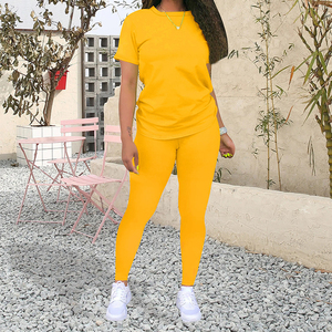 Conjunto de Ropa de Verano para Mujer, Top de Manga Corta y Pantalones Cortos, Conjunto de Camiseta de Punto de Color Sólido de Alta Calidad, Ropa Deportiva - Product Image 4
