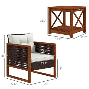 Set Bistrot da Esterno in Vimini Marrone con Cuscini, Arredamento da Giardino per Veranda, Cortile e Giardino - Product Image 3