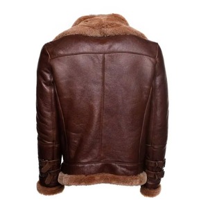 Veste d'aviateur en cuir véritable pour homme, doublure en fausse fourrure, style bomber B3, chaude pour l'hiver, coupe-vent, style moto - Product Image 3