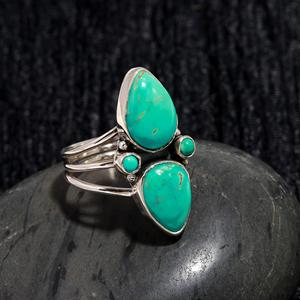 Natural Pear Turquoise Gemstone <b>Ring</b> Turquoise Solid Silver Anniversary Gift <b>For</b> Women <b>Men</b> Jewelry 925 Sterling Silver - Product Image 3