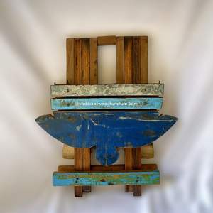 Mesa de Centro Plegable con Diseño de Tortuga, Madera de Barco Reciclada, Color Natural, Hecha a Mano, Compacta, para Interiores y Exteriores, Exportación - Product Image 3