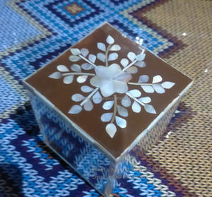 Contenedor de madera acrílico y fregona de diseño moderno, caja de dulces para postres en diferentes tamaños con tapa de nácar azul - Product Image 6