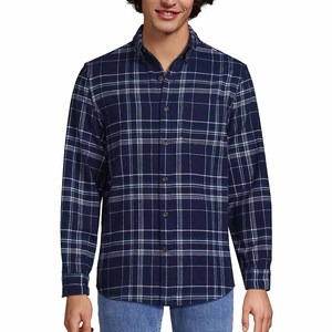 Chemise à carreaux à manches longues pour homme, bleu foncé et blanc, coupe décontractée, col rabattu, boutonnée, en coton tissé - Product Image 1