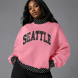 Sweat-shirt en molleton épais de haute qualité, personnalisé avec un texte en écriture cursive brodé, col à motif à pois contrastant - Product Image 4