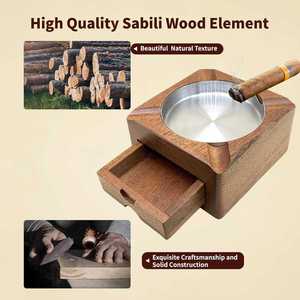 Luxury Classic Wooden <b>Ashtray</b> with Drawer Portable Home Office or Outdoor Patio Gift for Men Smoking Accessories - Product Image 5