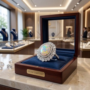 แหวนหมั้นหรูหราประดับเพชรทรงกลมแบบเฮโล แหวนโอปอลเวโล แหวนโอปอลเอธิโอเปียแท้ แหวนเงินแท้ 925 สำหรับผู้หญิง - Product Image 4