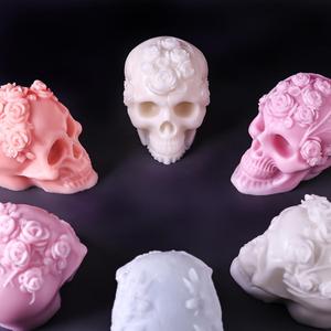 Halloween Skull Aromatherapy Candle Big Rose Flower Pinch Film Handmade Suit Resin Candle Silicone <b>Mold</b> - Product Image 1