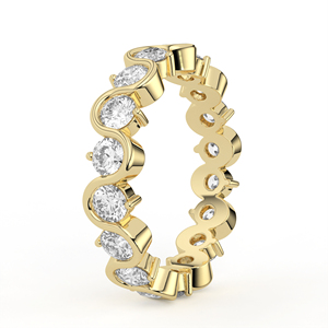 Bague d'éternité en or jaune ondulé avec motif ruban et diamants Fluid Wave, rythmique, empilable, pour mariée - Product Image 4
