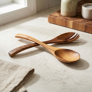 Utensilios de Cocina Ecológicos y Duraderos de Madera de Suar de Grado Alimenticio, Color Marrón Claro Natural, Cucharas para Ensalada Hechas a Mano, Nuevas - Product Image 4