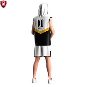 Al por mayor SUMROOS Bata de boxeo sin mangas con capucha para hombre, para entrenamiento de gimnasio y MMA, ajuste muscular, talla XL, logotipo personalizado, ropa deportiva transpirable - Product Image 4