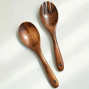 SOFIYA CRAFT Ensemble de 1 Cuillère et Fourchette à Salade en Bois Naturel Écologique, Compatible Lave-Vaisselle, Lavage Manuel Recommandé - Product Image 1