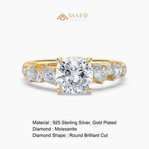 Gold Plated Silver Radiant Cut Moissanite Engagement <b>Ring</b> Wide Band Prong Setting Luxury Bridal Jewelry Gift for Women - Product Image 6