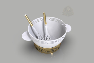 Bol à fruits Ramadan Palestine, ensemble de bols à salade de luxe, bol à fruits décoratif avec support, bol de service à base dorée, service moderne - Product Image 6
