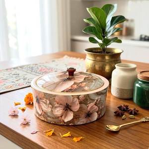 Boîte de rangement en bois pour roti, couvercle émaillé artistique, fait main, anti-humidité, cadeau d'affaires, boîte à chapati, boîte alimentaire de cuisine - Product Image 2