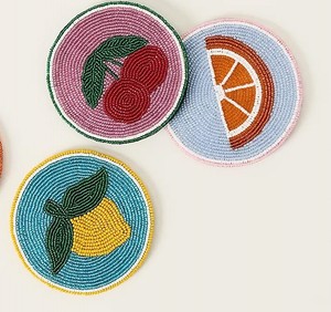 Luxury Handmade Fruit Seed Beaded <b>Coaster</b> Set Colourful Cherry Lemon Orange Table <b>Drink</b> Mats <b>For</b> Modern Home Table Decor - Product Image 1