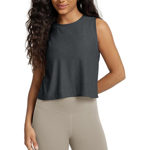 Oem Custom Logo High Quality Sleeveless Ladies Cotton Plain black Knit Ribbed Crop Tank <b>Top</b> for Women - Product Image 1