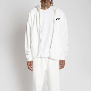 Sweat à capuche unisexe personnalisé avec fermeture éclair intégrale, couleur unie, coupe décontractée ample, 100 % coton, style streetwear Y2K, vente en gros pour hommes - Product Image 2