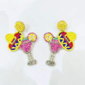 Pendientes de Aro de Moda con Cuentas de Semillas, Diseño Exclusivo y Hechos a Mano, con Forma de Botella de Vino Margarita, para Novias y Chicas, de Calidad Premium - Product Image 6