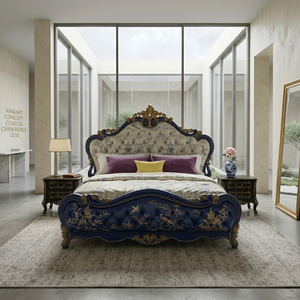 Cama Tapizada de Lujo Estilo Barroco, Estructura de Madera Tallada, Muebles de Dormitorio de Diseño, Regalo Personalizado, Clásico, OEM - Product Image 4
