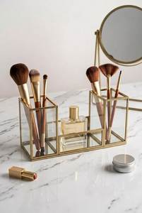 Stylish Metal And Glass Makeup <b>Storage</b> Organizer With Durable Construction For Home Salon And Boutique Display - Product Image 1