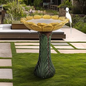 Piedistallo moderno elegante da 24.4 pollici per giardino giardino esterno girasole bagno di uccelli con fibra di cemento armato per il prato in giardino - Product Image 3