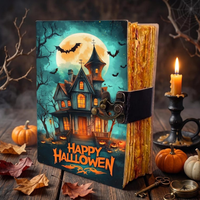 Carnet en cuir pour Halloween, Livre des Ombres pour Maison Hantée, Grimoire à bords festonnés avec fermoir en laiton, Journal macabre