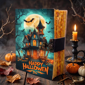 Carnet en cuir pour Halloween, Livre des Ombres pour Maison Hantée, Grimoire à bords festonnés avec fermoir en laiton, Journal macabre - Product Image 2