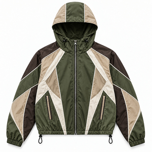 Men's Hooded Color Blocking <b>Racer</b> <b>Jacket</b> Windproof Sporty Style Polyester Zipper Closure Autumn Wear - Product Image 5