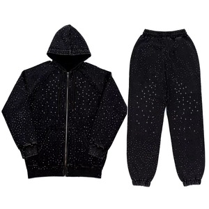 Unisex Black Glitter Dot Print Tracksuit Hooded Zipper Closure Full <b>Sleeve</b> Casual Autumn Wear Regular Fit Adult <b>Sweatshirt</b> Pant - Product Image 1