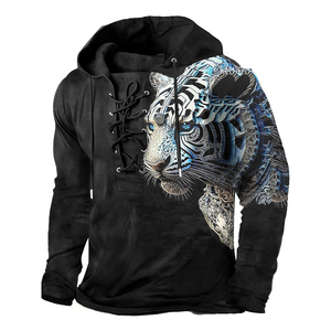Custom Mens Puff <b>Print</b> <b>Hoodie</b> Screen Printed Graphic Sweatshirt <b>Leopard</b> 3D Printing Heavyweight Fleece Casual Streetwear Hoodies - Product Image 4