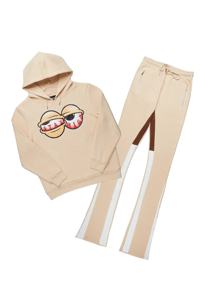 Ensemble pantalon de survêtement évasé personnalisé à capuche OEM pour hommes, poids lourd, coton éponge français imprimé bouffant, empilé, surdimensionné, décontracté pour l'hiver deux - Product Image 4