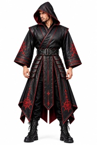 Disfraz de Hombre de Cuero Negro para TV y Cine con Bordado Rojo y Cinturón - Product Image 1
