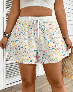 Women's Mid Elastic Waist Breathable Heart Print Loose Fit Pocketed Summer Casual Sports Shorts - Product Image 3